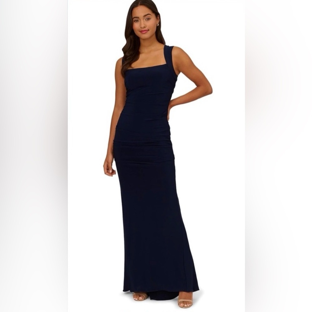 Adrianna Papell Maxi Midnight Navy Blue Jersey Dress size 4 NWT